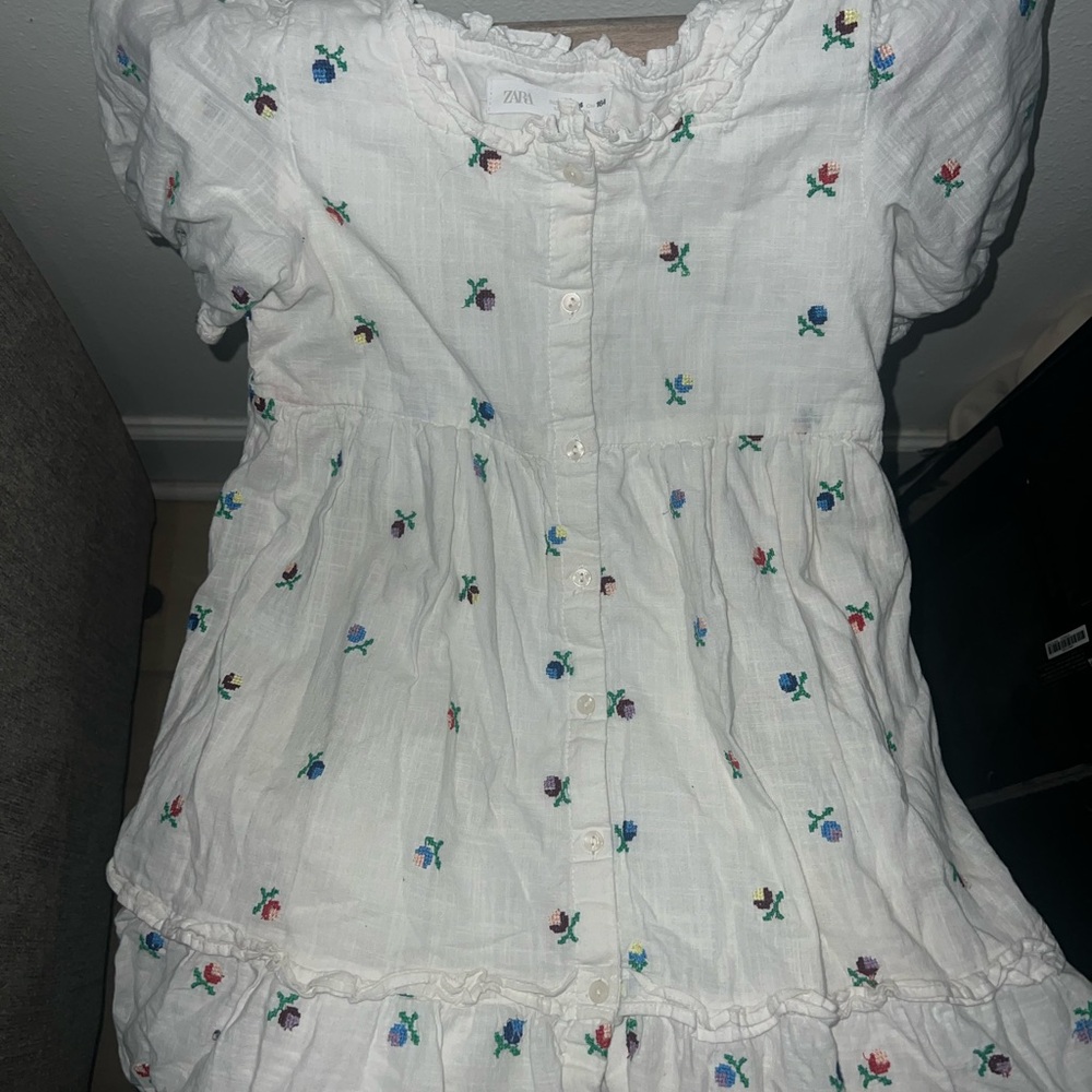 Zara White Dress with Colorful Floral Embroidery